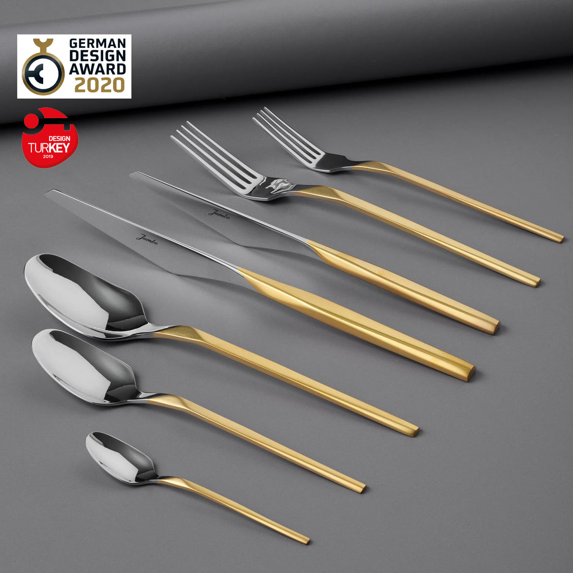 Jumbo 5100 Quartz Mat Altın 12 Kişilik 84 Parça Çatal Kaşık Bıçak Takımı