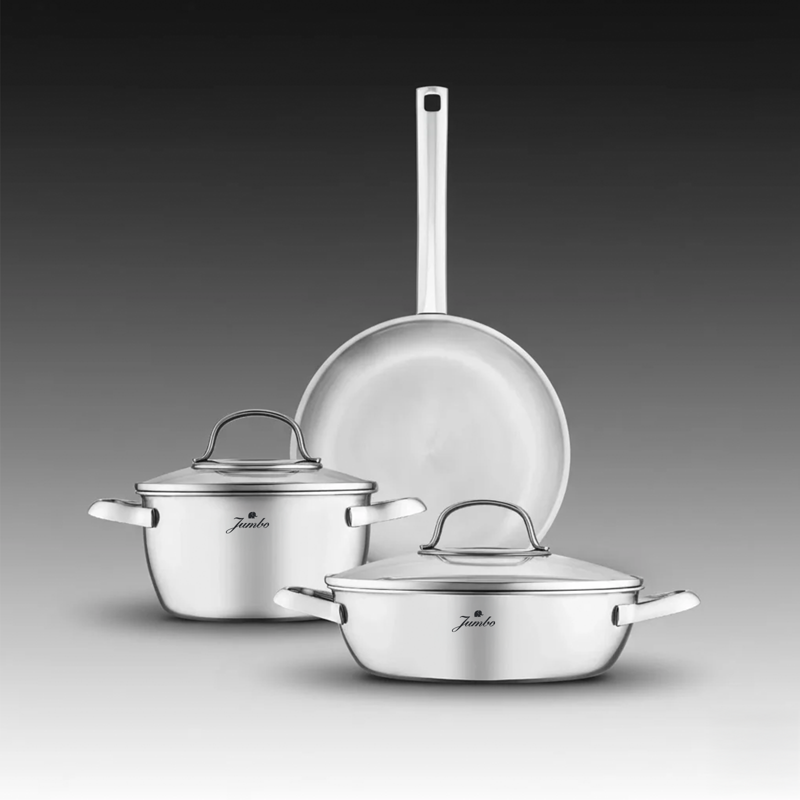 yumセット Jumbo Athena 3PLY 5 Parça İndüksiyon Tabanlı Çelik Tencere Seti