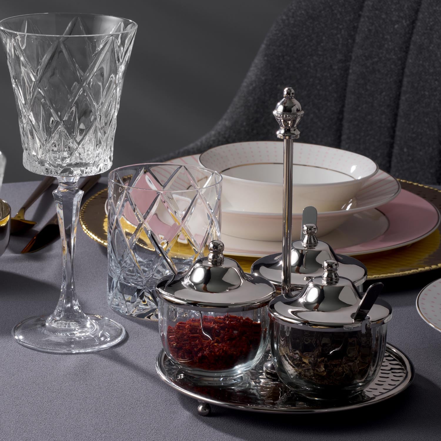 Jumbo Alula Standlı 3'lü Baharat Seti 16,5x16,5x18,5 cm | Jumbo