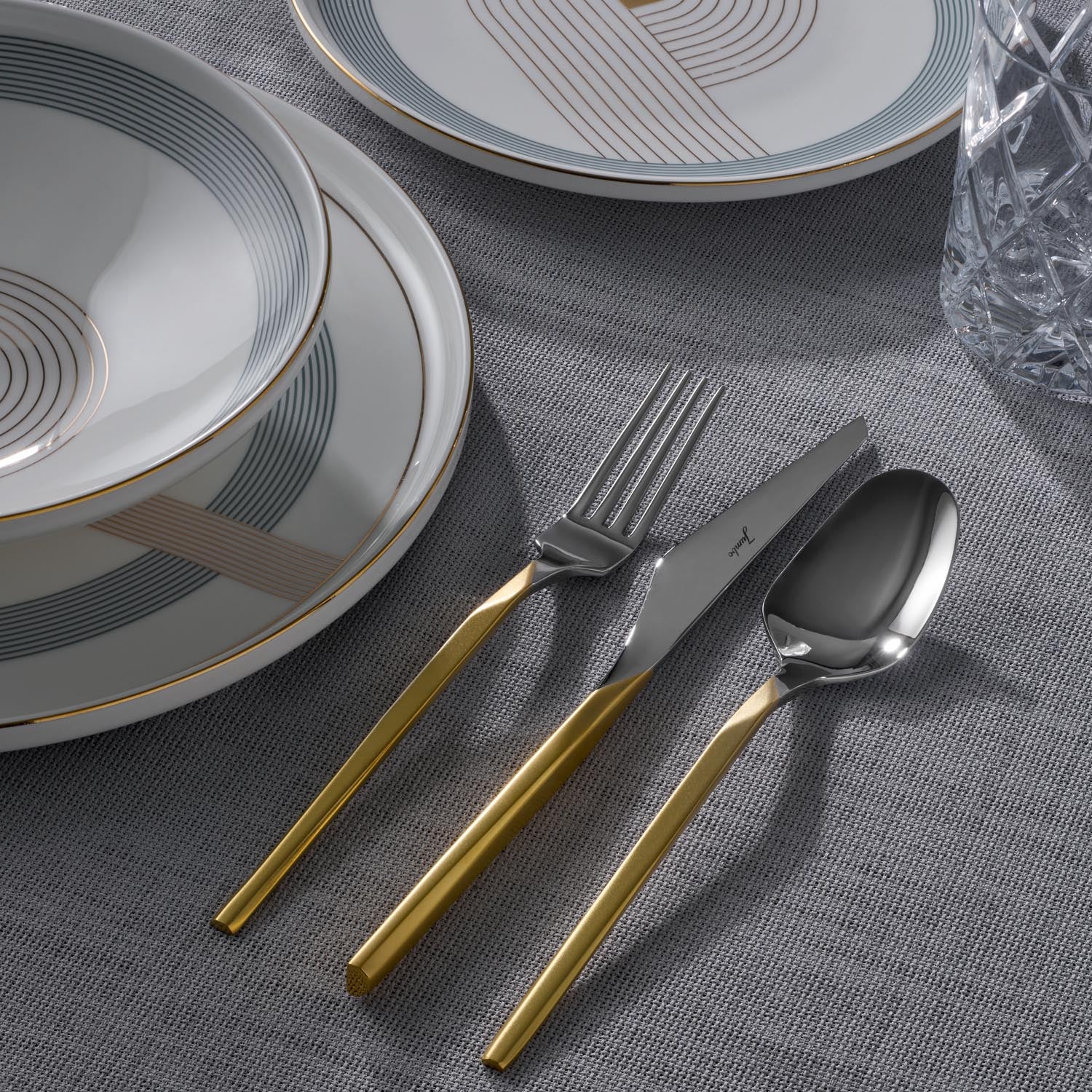 Jumbo 5100 Quartz Mat Altın 12 Kişilik 84 Parça Çatal Kaşık Bıçak Takımı