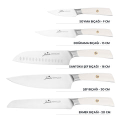 Jumbo Katana Standlı 6 Parça Alman Çeliği Beyaz Bıçak Seti