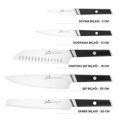 Jumbo Katana Standlı 6 Parça Alman Çeliği Siyah Bıçak Seti