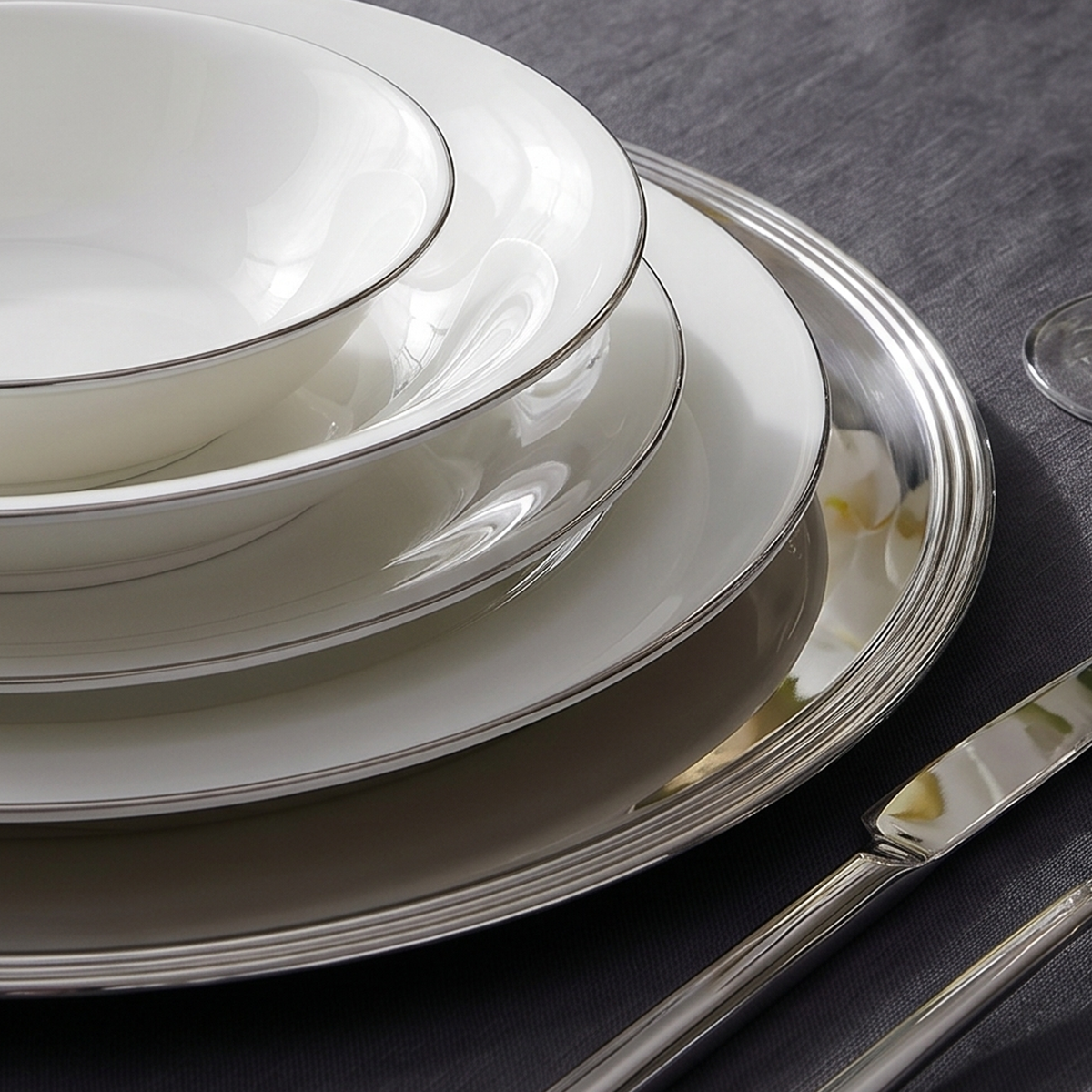 Jumbo Merlem 55 Parça 12 Kişilik Yemek Takımı Platin