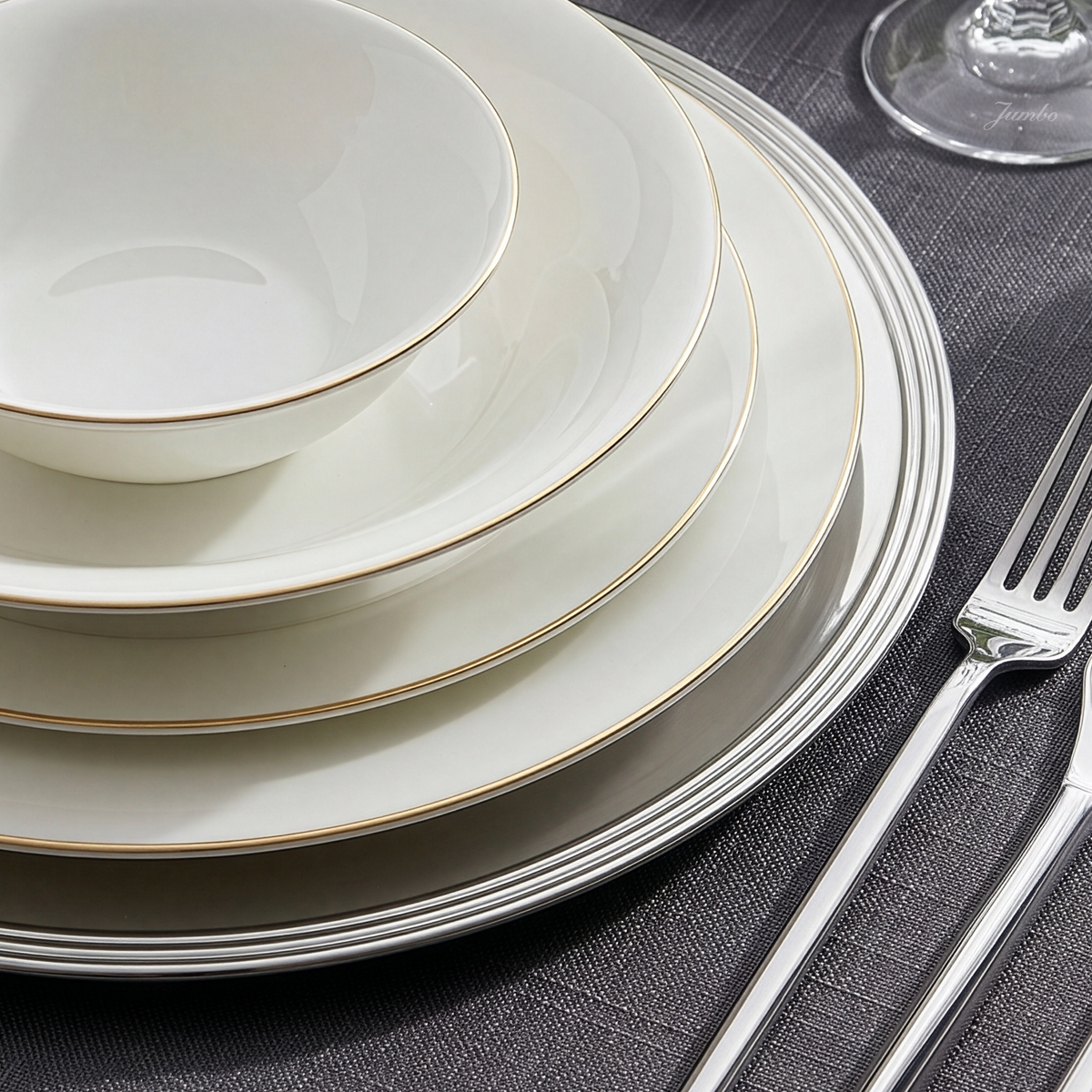 Jumbo Merlem 55 Parça 12 Kişilik Yemek Takımı Gold