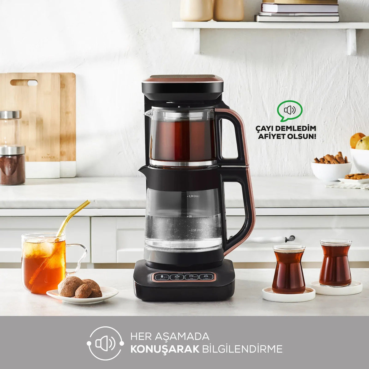 Karaca Çaysever Robotea Pro Çay Makinesi Rosegold & 2 Adet Mug
