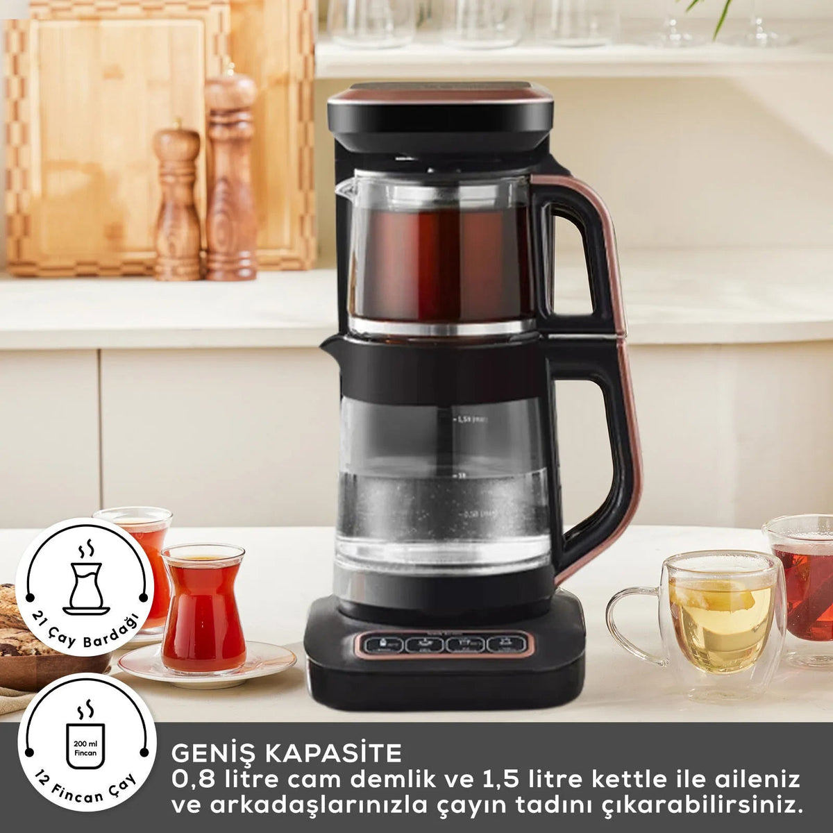 Karaca Çaysever Robotea Pro Çay Makinesi Rosegold & 2 Adet Mug
