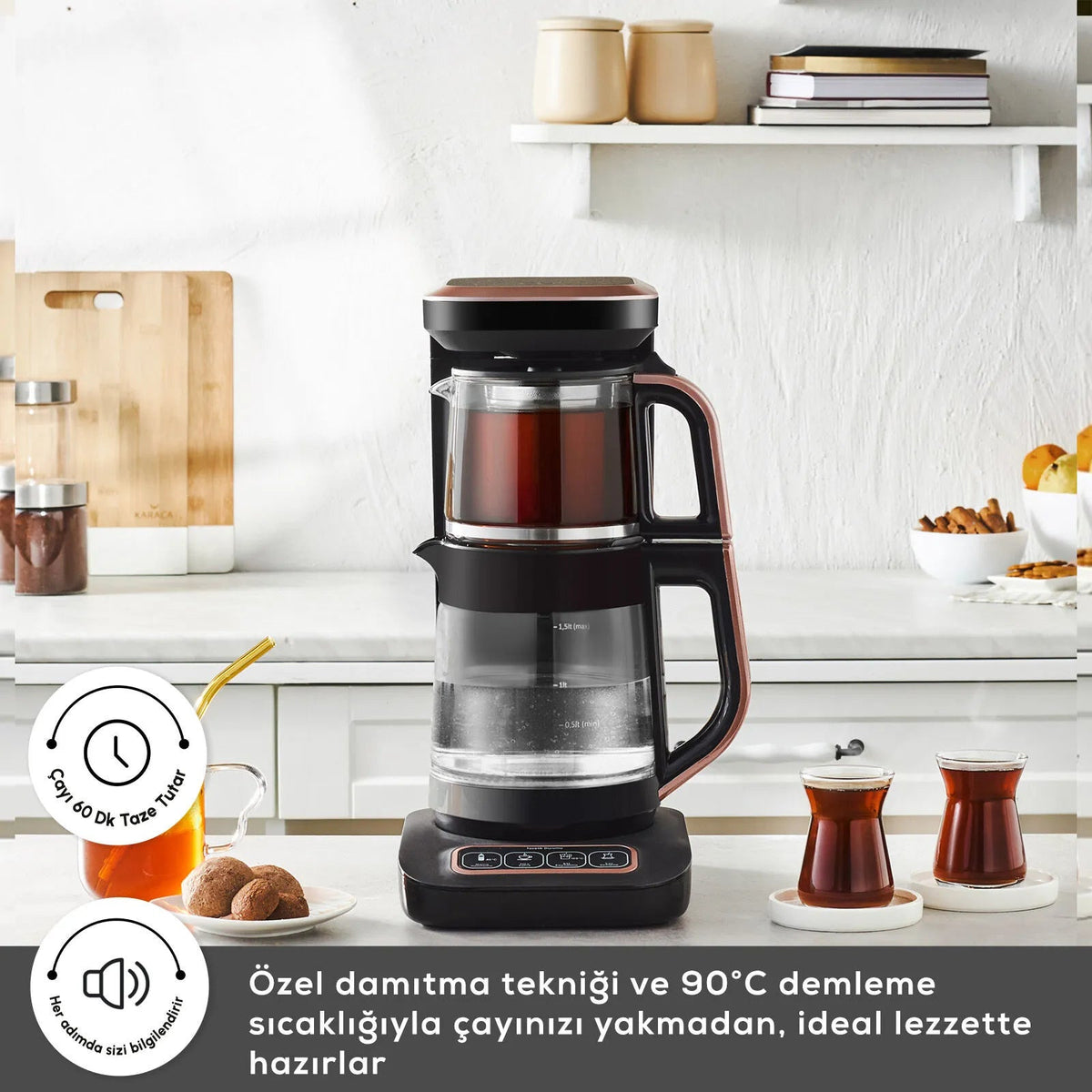 Karaca Çaysever Robotea Pro Çay Makinesi Rosegold & 2 Adet Mug
