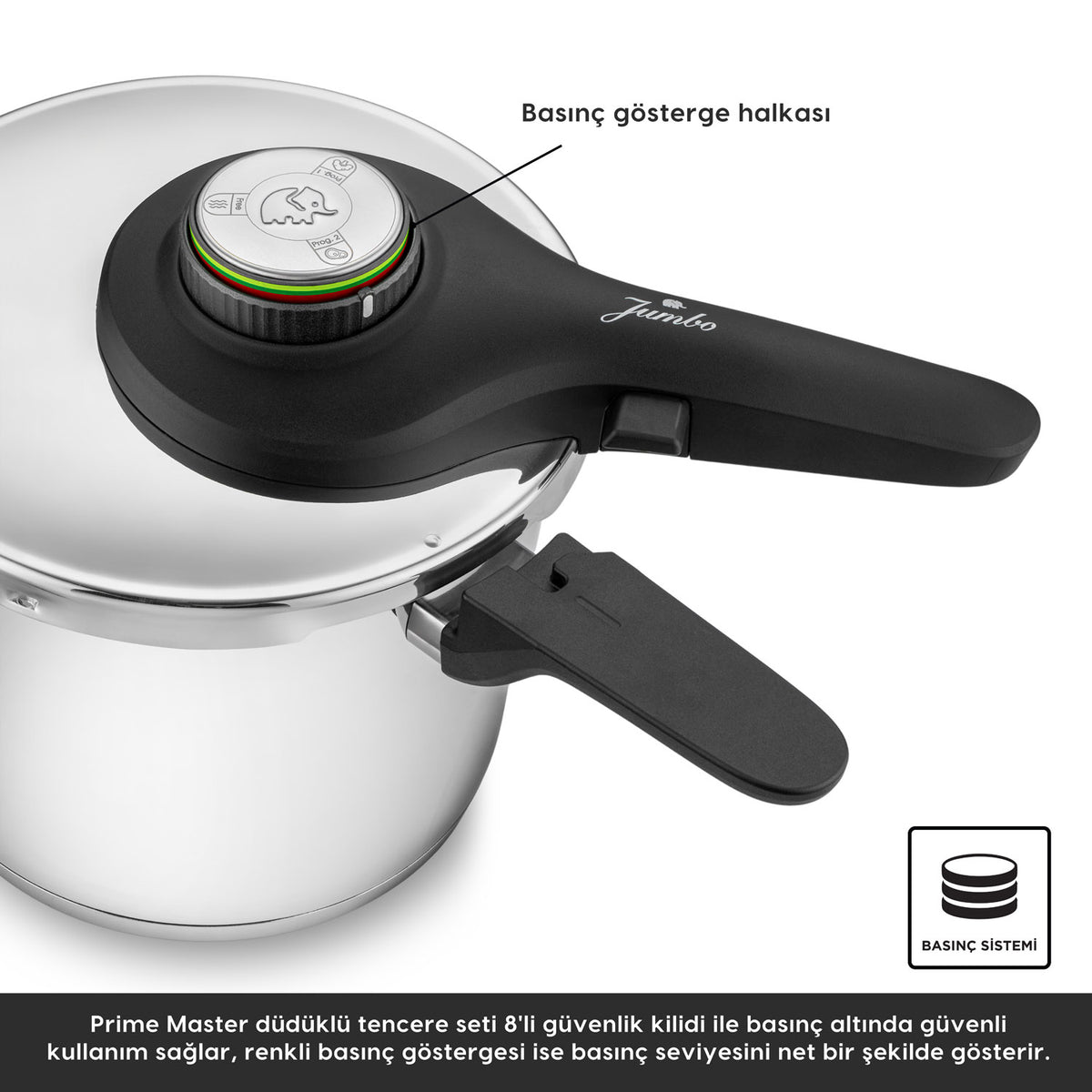 Jumbo Prime Master İndüksiyon Tabanlı Çelik Düdüklü Tencere Seti  4+6 Litre