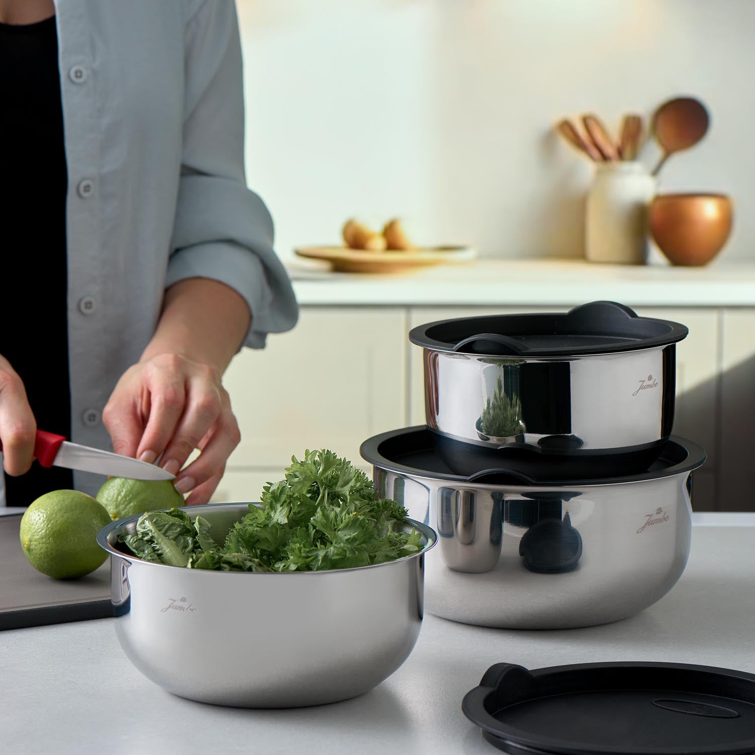 Jumbo Globe Çelik Midi Saklama ve Karıştırma Kabı 3'lü | Jumbo