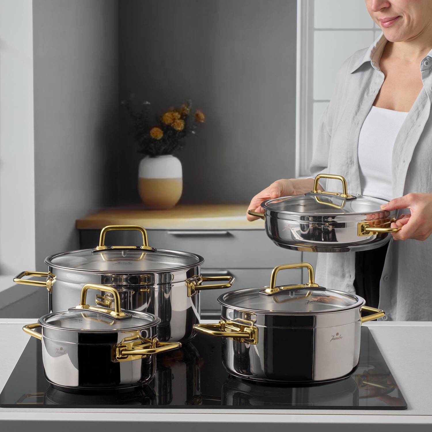 Jumbo Modena 8 Parça Titanyum Gold Tencere Seti