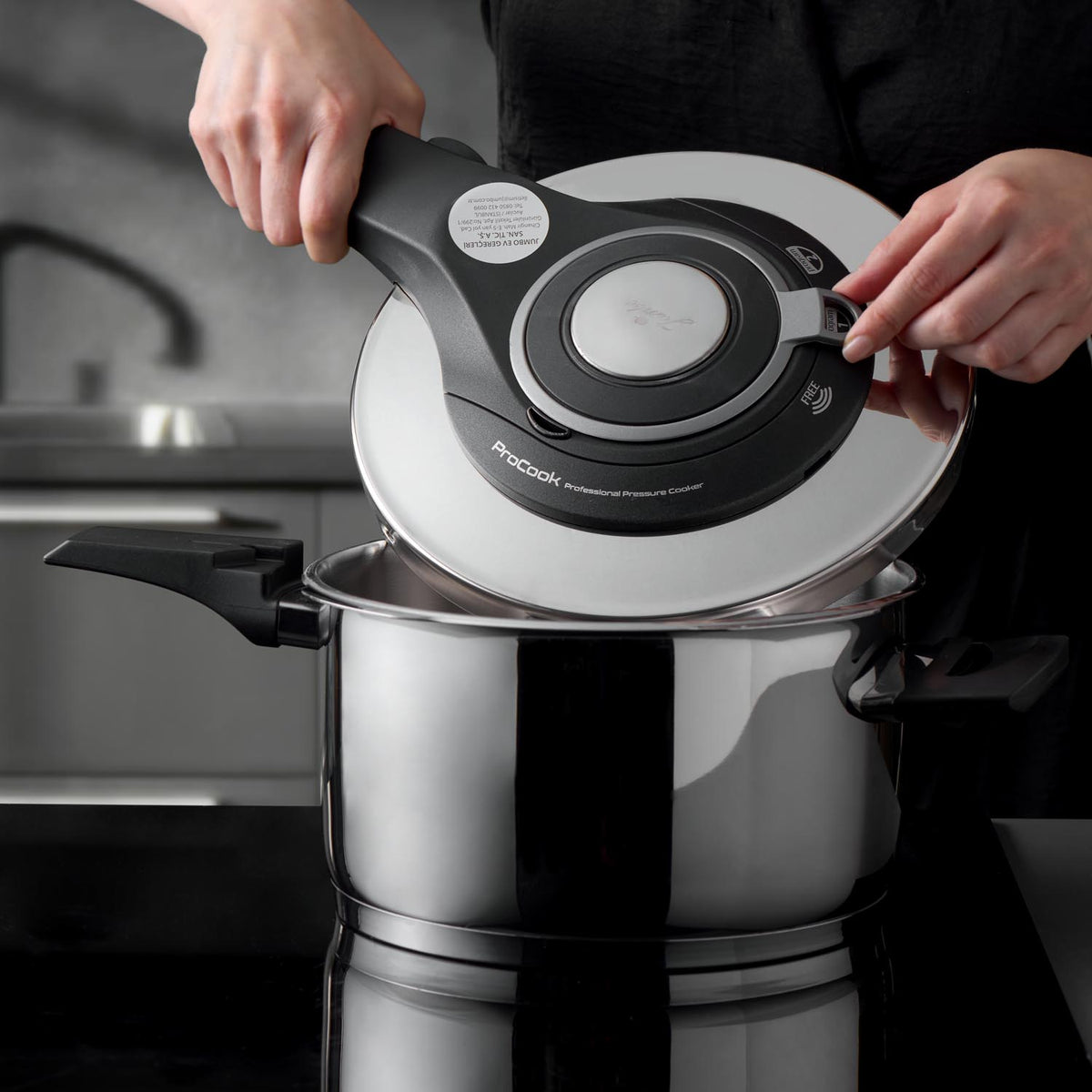 Jumbo Procook 6 Litre Siyah Açık Gri Paslanmaz Çelik Düdüklü Tencere