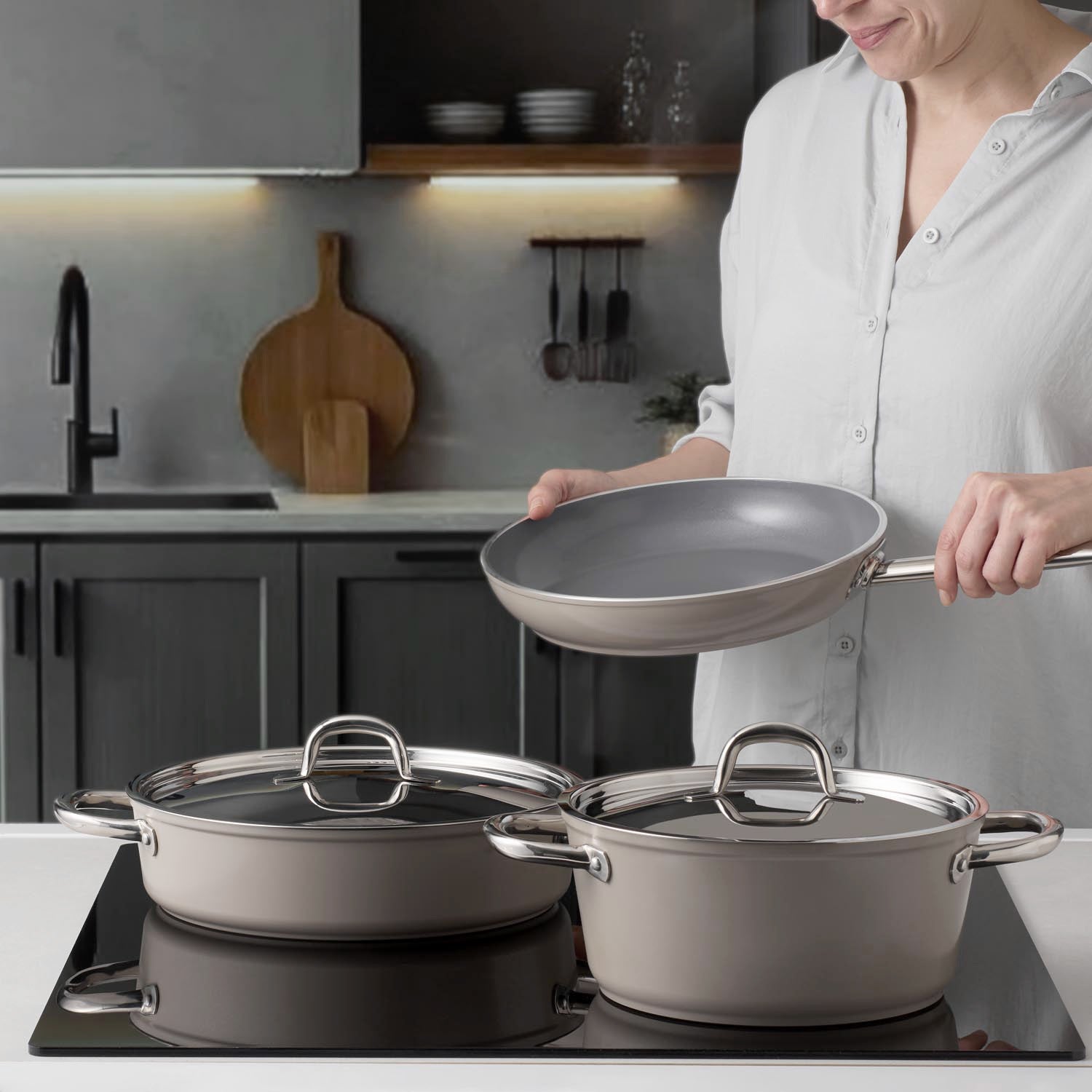 Jumbo Swiss Crystal 7 Parça Tencere Seti Bej