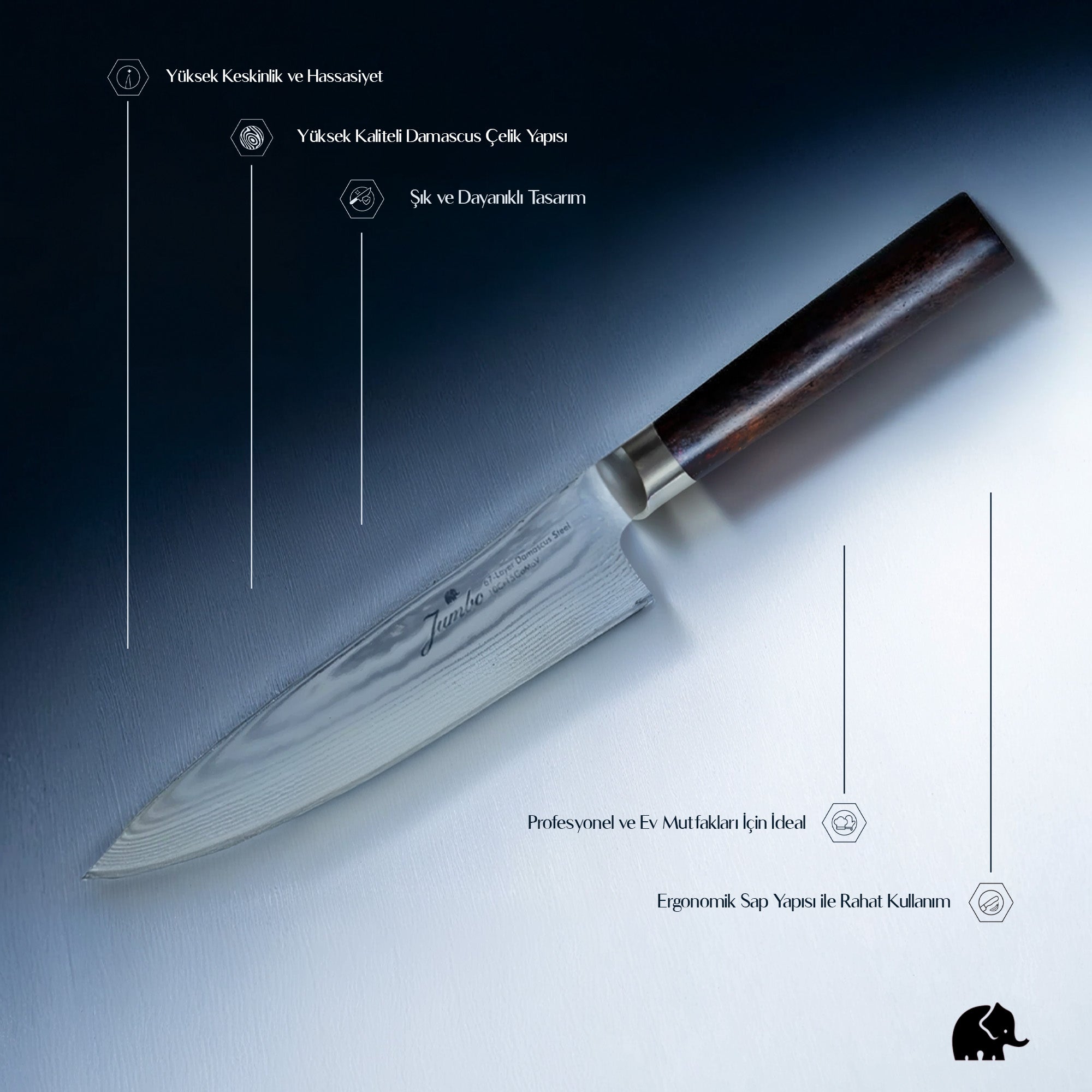 Jumbo Miyaki Damascus Çelik Bıçak 18 cm | Jumbo