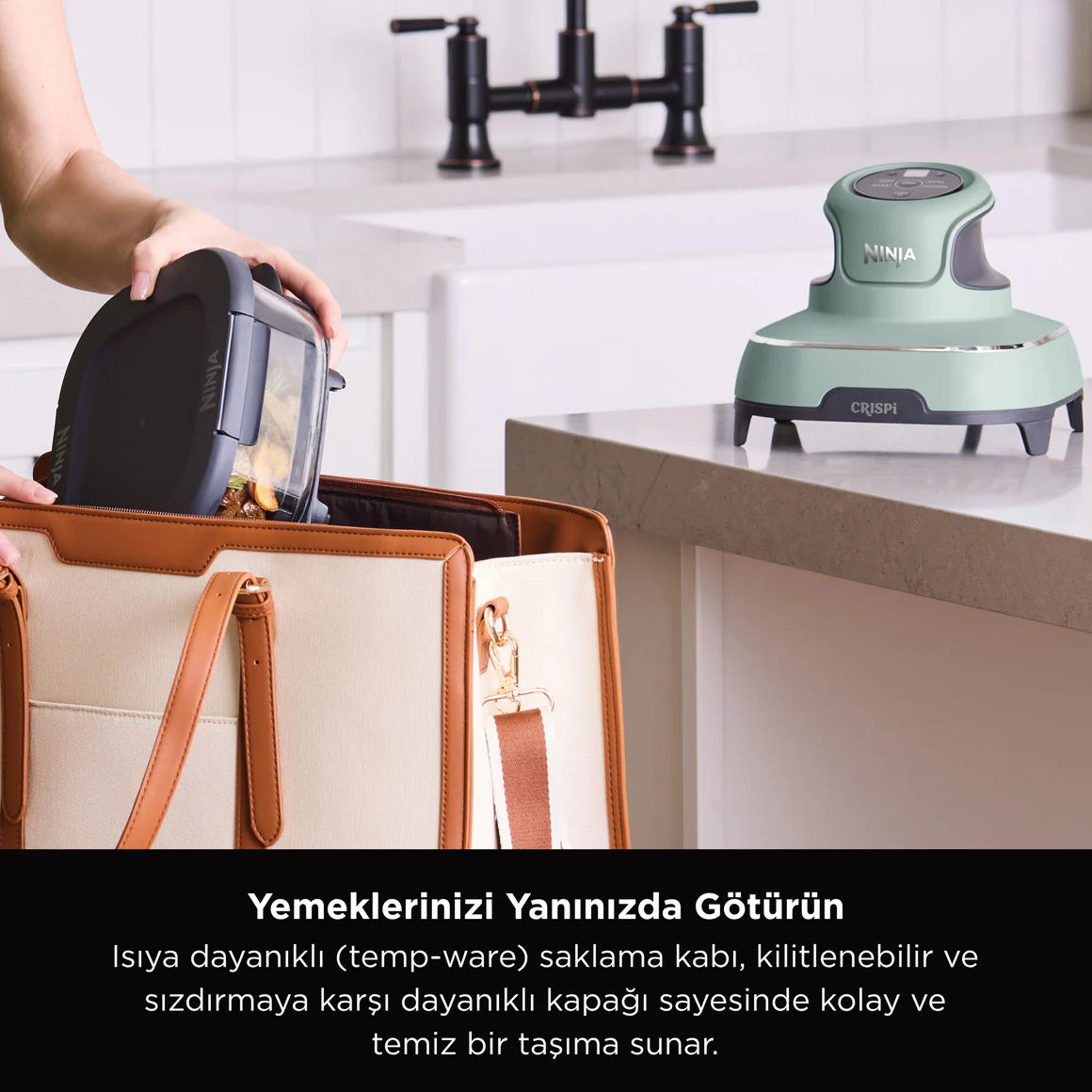 Ninja CRISPi 4-in-1 Taşınabilir Cam Hazneli Pişirme Sistemi - Sage Green FN101EUSG