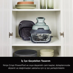 Ninja CRISPi 4-in-1 Taşınabilir Cam Hazneli Pişirme Sistemi - Sage Green FN101EUSG