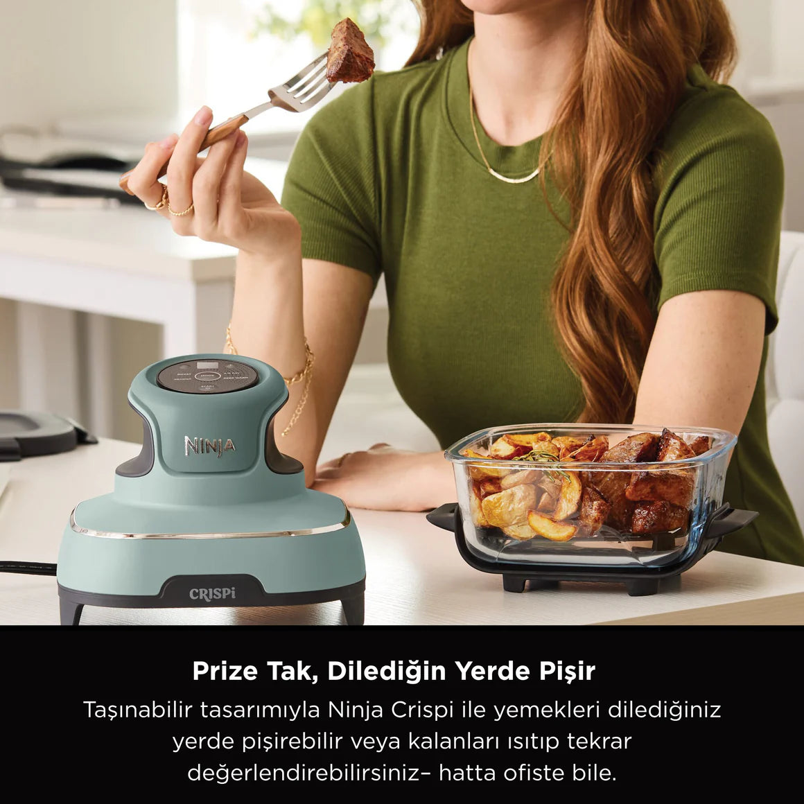 Ninja CRISPi 4-in-1 Taşınabilir Cam Hazneli Pişirme Sistemi - Sage Green FN101EUSG