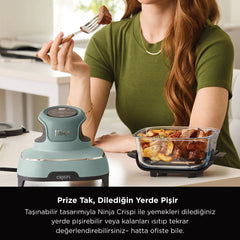 Ninja CRISPi 4-in-1 Taşınabilir Cam Hazneli Pişirme Sistemi - Sage Green FN101EUSG