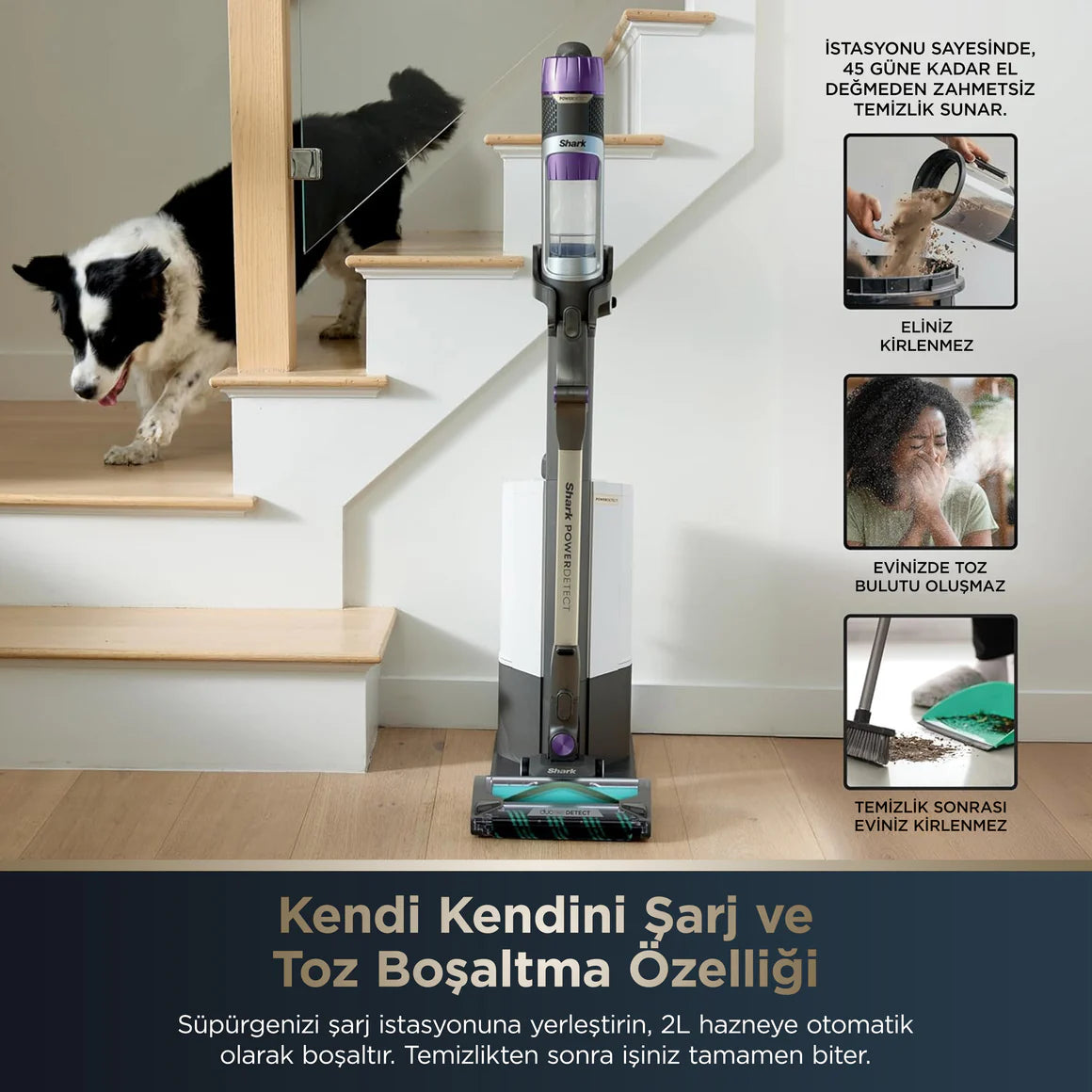 Shark PowerDetect Clean&Empty Auto-Empty Sistemli Pet Başlıklı Şarjlı Dikey Süpürge- IP3251EUT