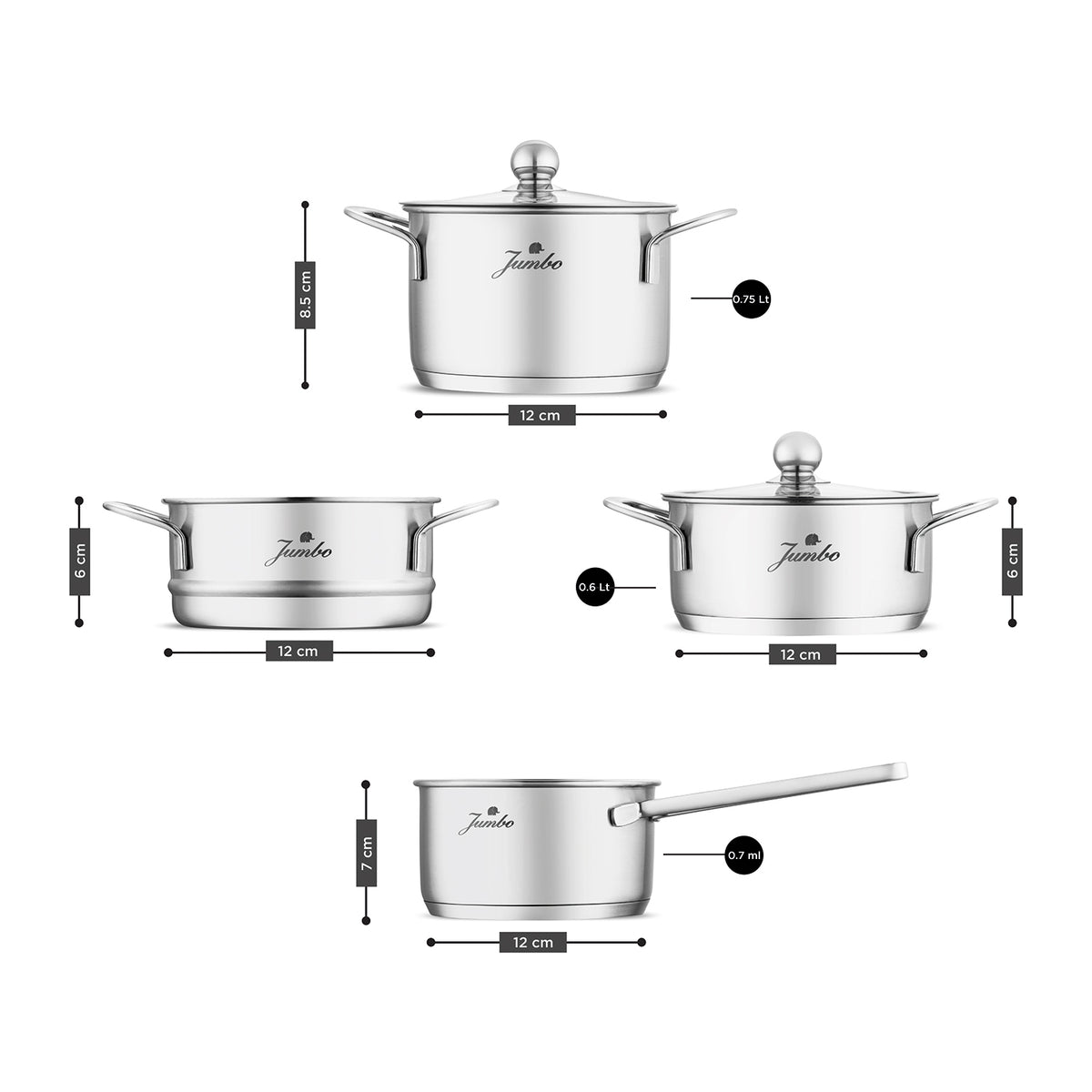 Jumbo New Baby Steel 6 Parça İndüksiyon Tabanlı Çelik Mini Set