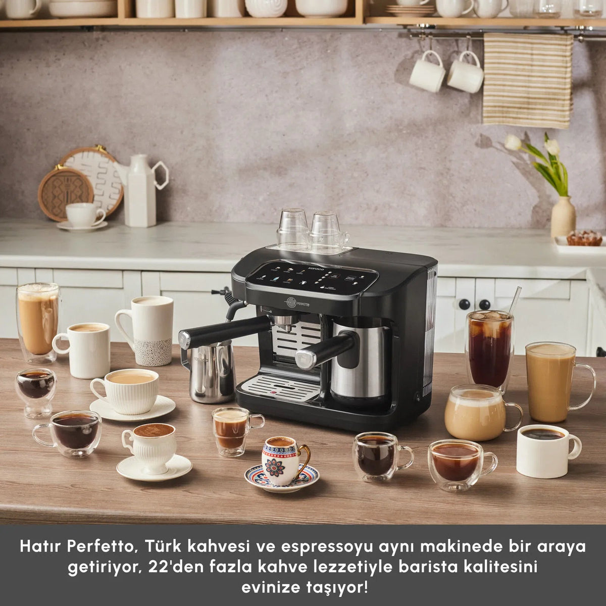 Karaca Hatır Perfetto Espresso ve Türk Kahve Makinesi İnox & 4 Adet Türk Kahve Fincanı Hediyeli