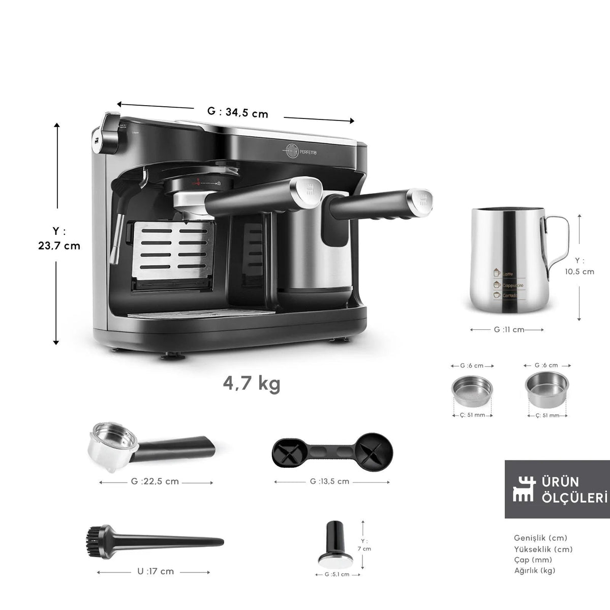 Karaca Hatır Perfetto Espresso ve Türk Kahve Makinesi İnox & 4 Adet Türk Kahve Fincanı Hediyeli