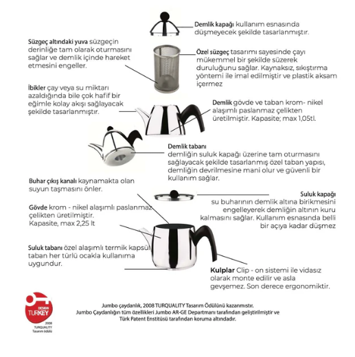 Jumbo 6500 Full Metal İndüksiyon Tabanlı Çaydanlık