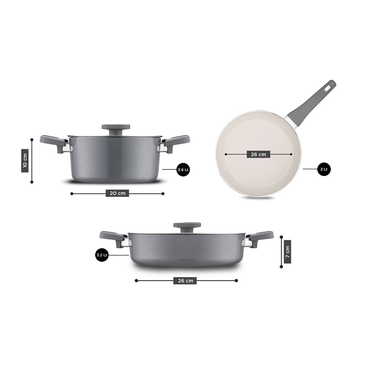 Jumbo Swiss Crystal Grey 5 Parça Tencere Seti