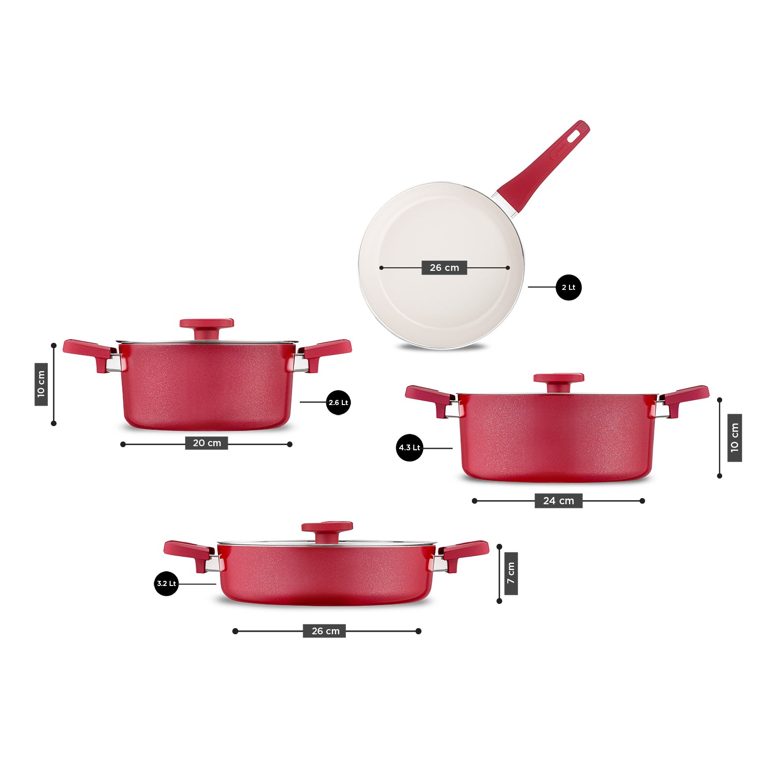 Jumbo Swiss Crystal Red 7 Parça Tencere Seti